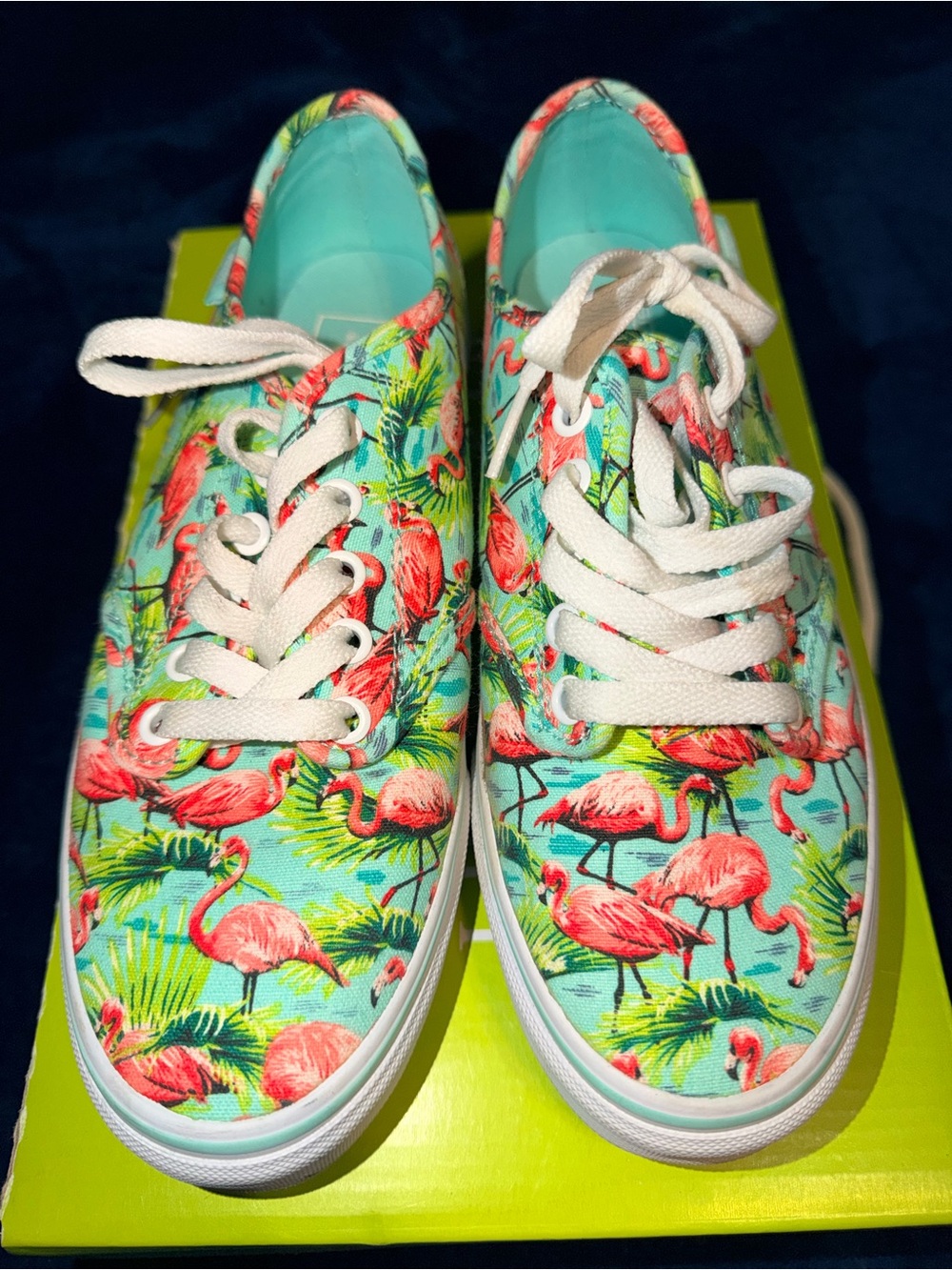 Vans Women’s Turquoise Flamingo Canvas Lace-Up Sneakers